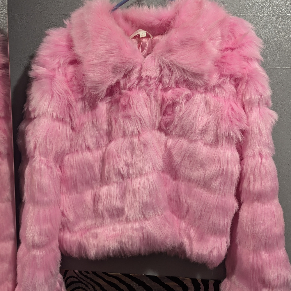 Pink Faux Fur Women's L Jacket Hot & Delicious Mod Fuzzy Anime Fluffy